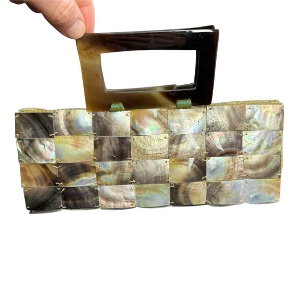 Shiraleah Vintage 90s Abalone Shell Tiled Square Satin Mini Mad Bag Clutch